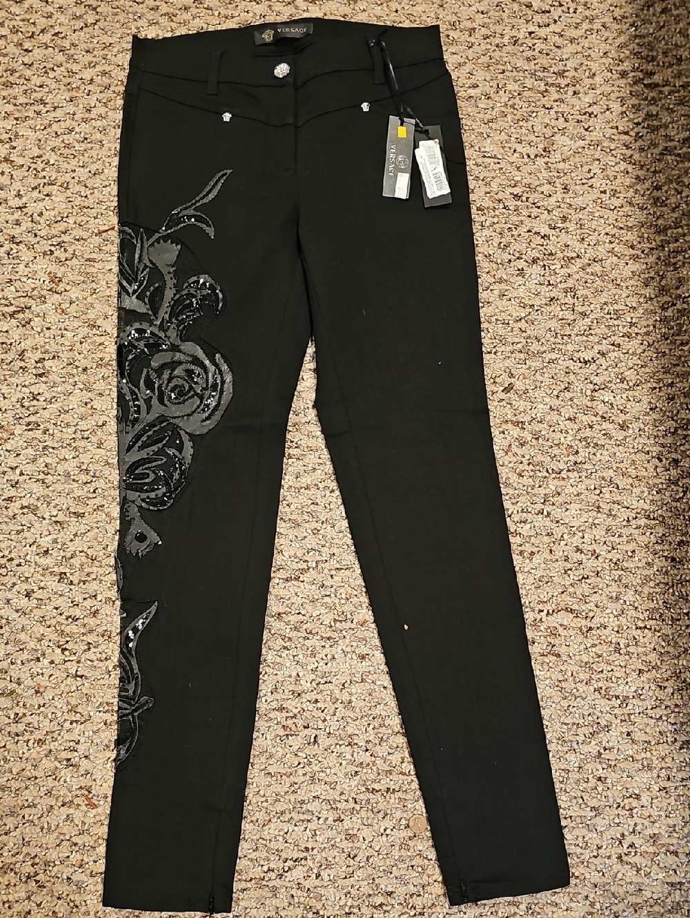 NEW Versace Black Floral Embroidered Skinny Jeans.. Size 27..free Shpg